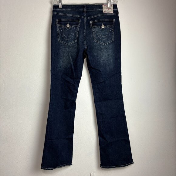 True Religion Womens Becca Bootcut Jeans Size 32 Dark Wash Flap Pockets NWT $159 - Picture 1 of 12